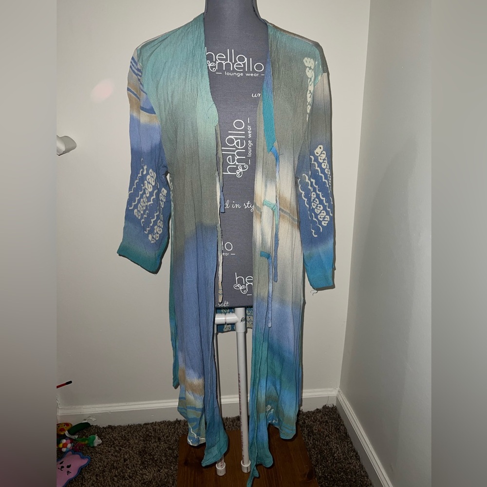 Blue and Green Tie-Dye Cardigan